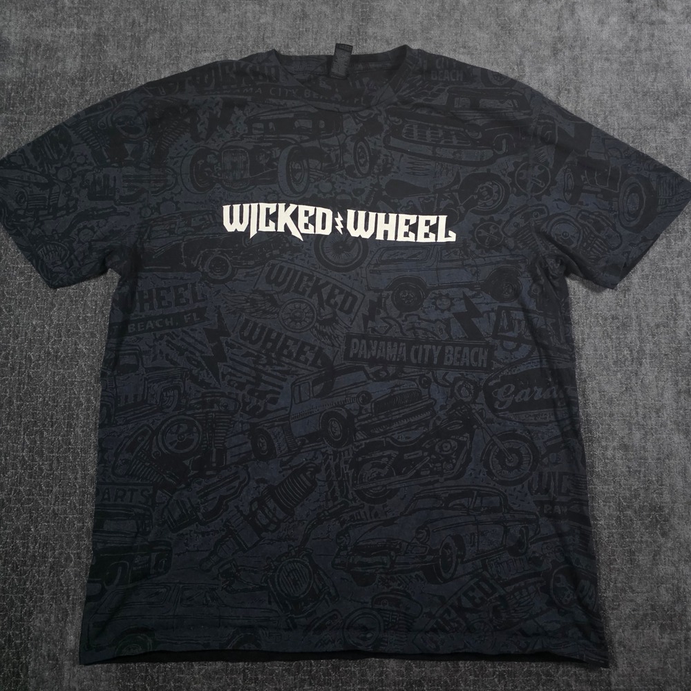 Wicked Wheel Panama City Beach All Over Print T-Shirt Mens Large Black Hot Rod L